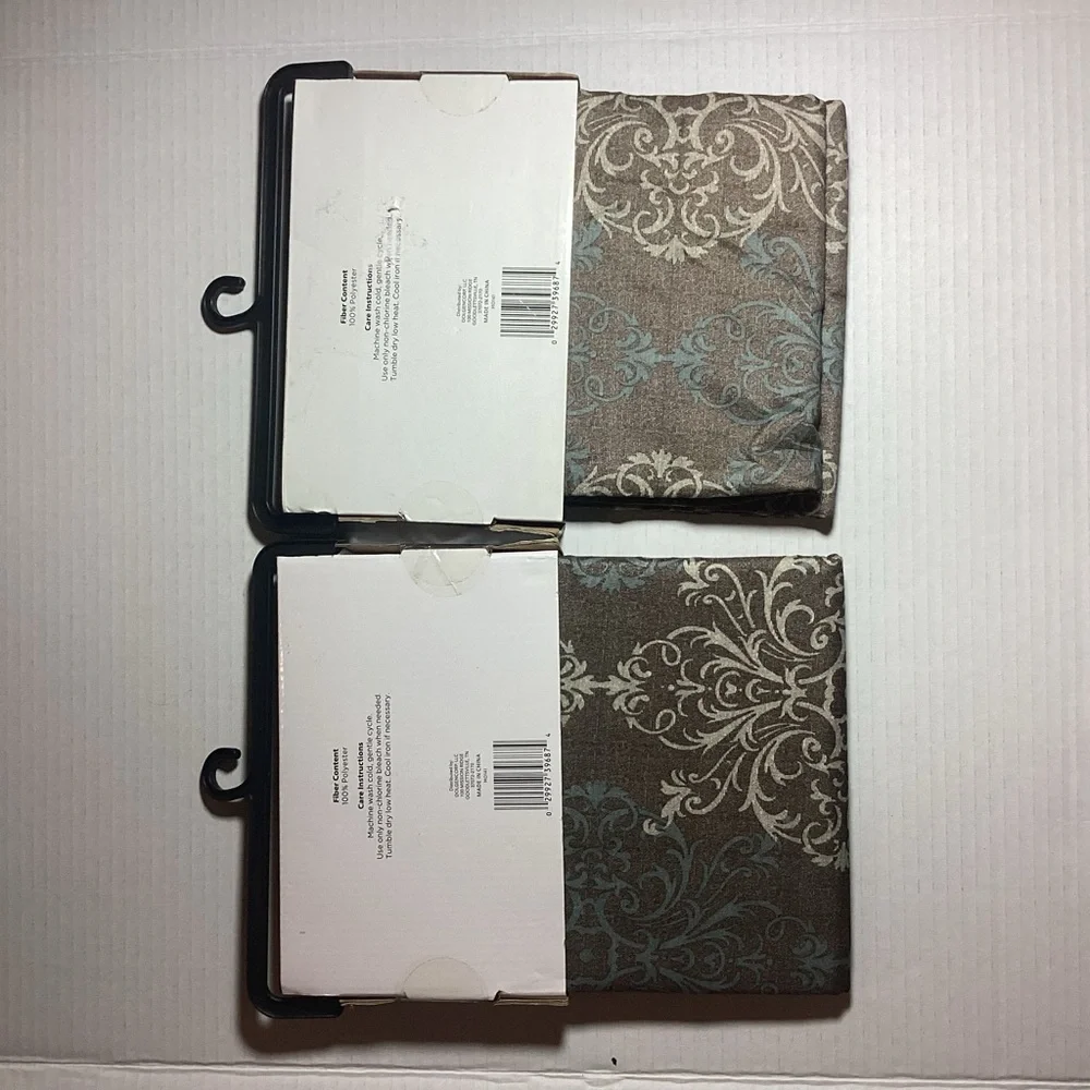 Comfort Bay Brown and Cream Damask Curtains - Picture 2 of 2